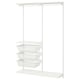 BOAXEL white wall storage system, combining shelves and mesh baskets for organised space.