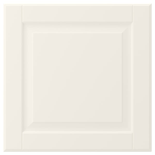 A white BODBYN cabinet door with bevelled edges and a smooth finish.