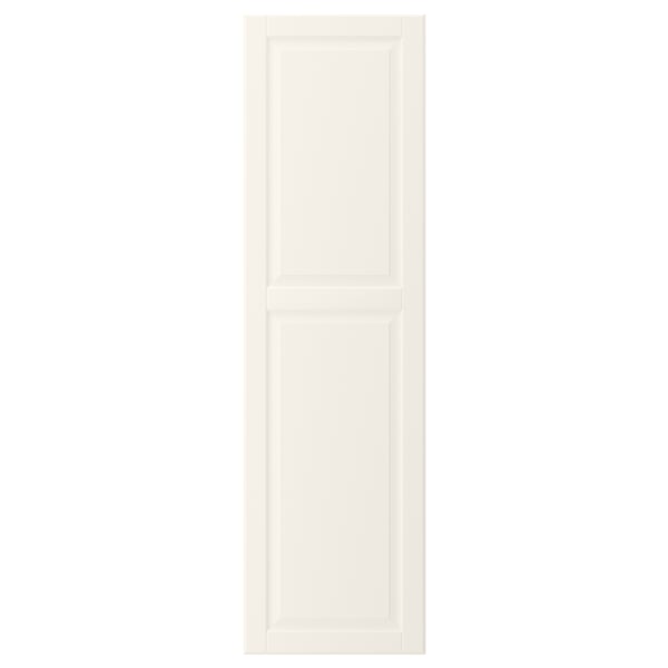 A white BODBYN cabinet door with bevelled panels, smooth and lacquered finish, suitable for kitchen furniture.