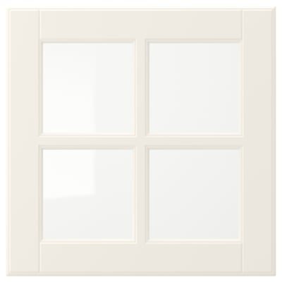 A white, square window with four divided panels, creating a classic and traditional look.