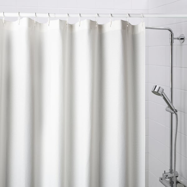 BORSTALOE waffle shower curtain - white, recycled polyester, full privacy
