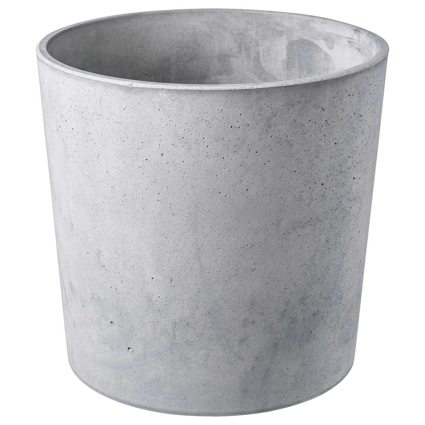 BOYSENBÄR: grey concrete planter with speckled texture and soft base protectors.