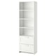 A white BRIMNES bookcase with drawers, featuring adjustable shelves for storage and display.