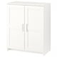 A white BRIMNES storage cabinet with two doors. It a square shape and clean design.