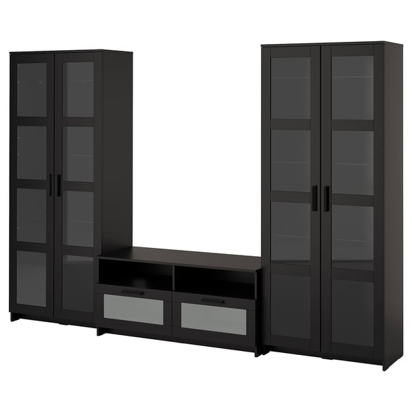 BRIMNES TV storage combination/glass doors, black, 280x41x190 cm