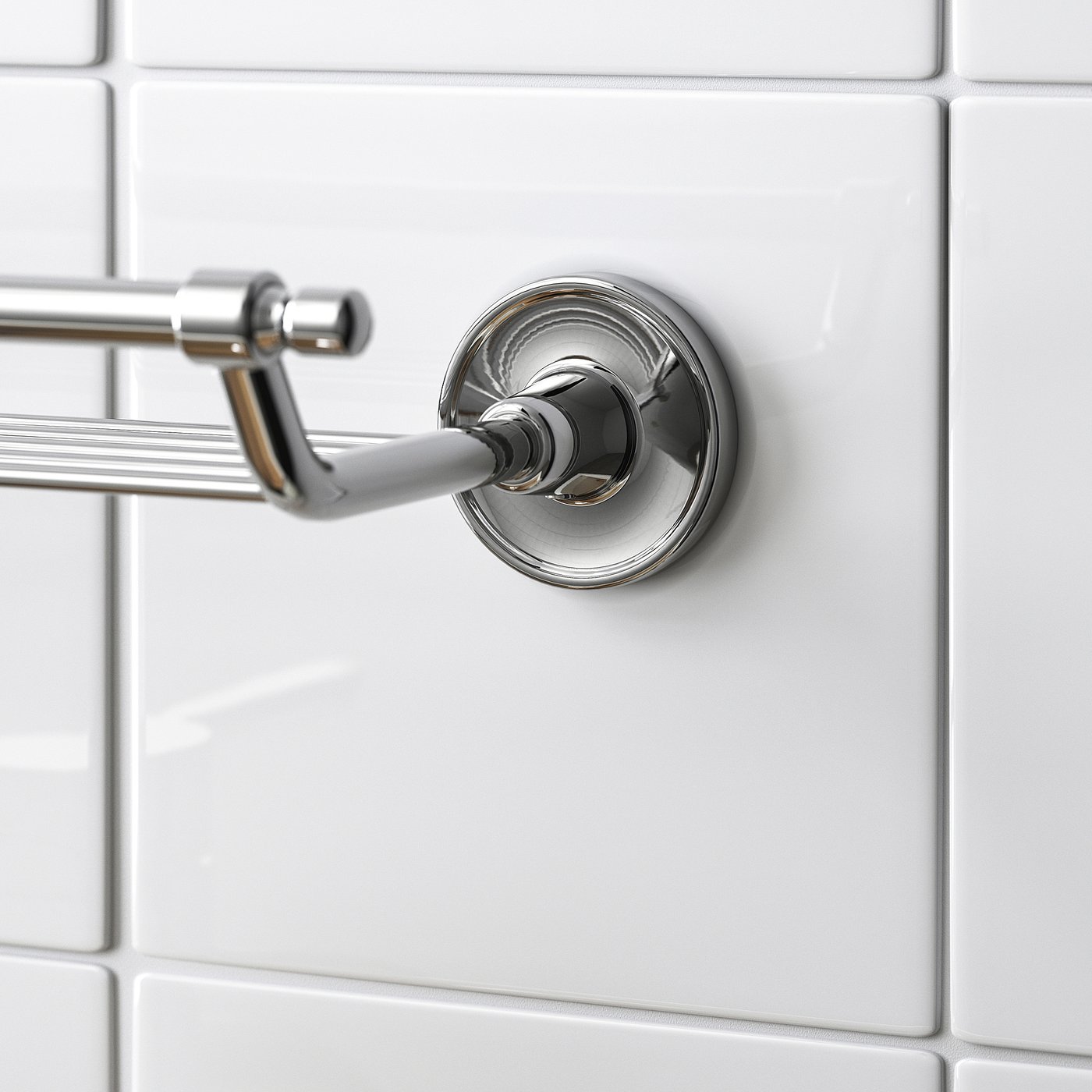 Elegant chrome-finished wall shelf with hidden screws, stainless steel construction ensures durability.