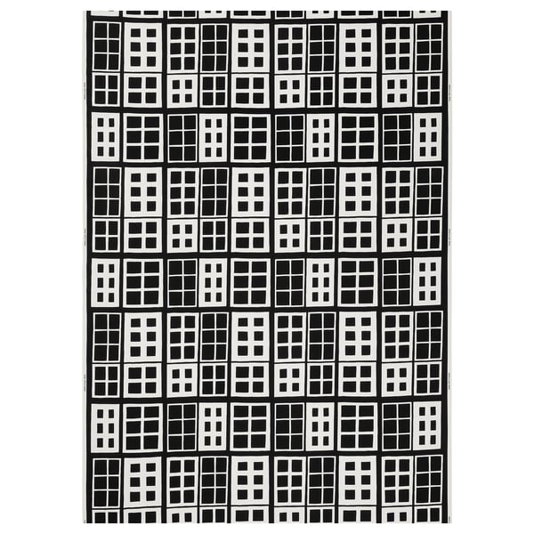 Black and white grid pattern fabric, rectangular shape, window pane design.