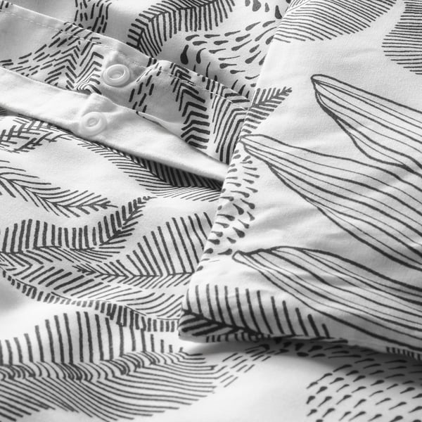 Geometric floral duvet cover, black & white, polyester/viscose blend