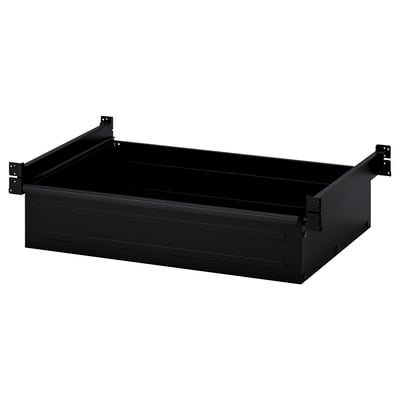 Black BROR steel drawer, sleek design, sturdy construction, pull-out stops, fits various spaces.