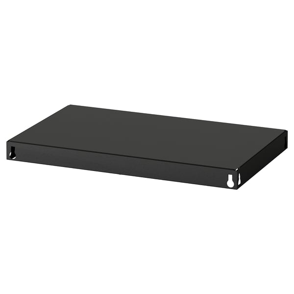 Black rectangular metal shelf; sturdy, heavy-duty design.