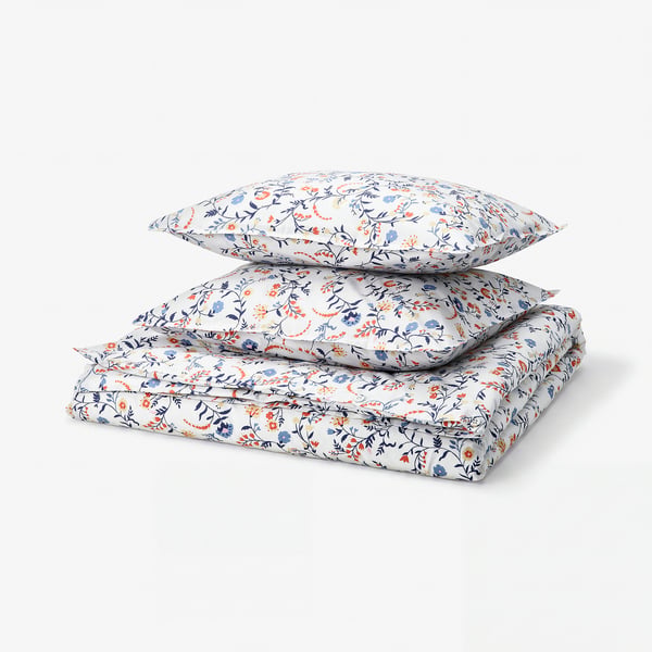 BRUDKRUSBÄR Duvet cover and 2 pillowcases, white multicolour/floral pattern, 200x200/50x60 cm