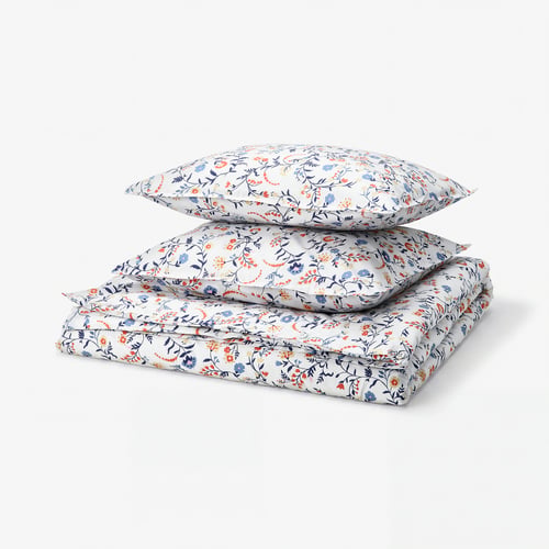 BRUDKRUSBÄR Duvet cover and 2 pillowcases, white multicolour/floral pattern, 200x200/50x60 cm