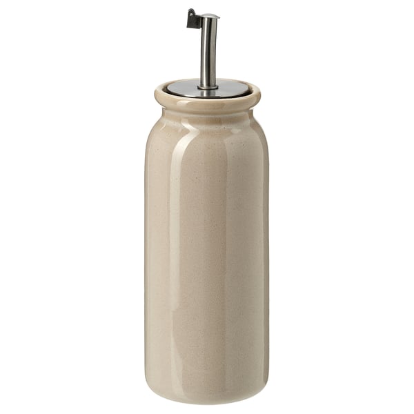 BRUGDHAJ oil dispenser, white ceramic, stainless steel lid, rustic.