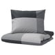 Grey BRUNKRISSLA bedding set with cotton-viscose, soft modern squares.