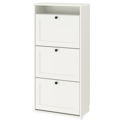BRUSALI shoe cabinet, white, 3 compartments, minimalist design