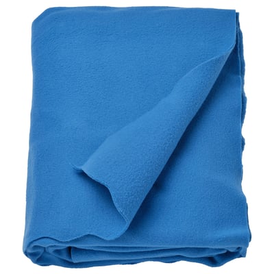 Bright blue rectangular fleece throw, neatly folded, soft and inviting.