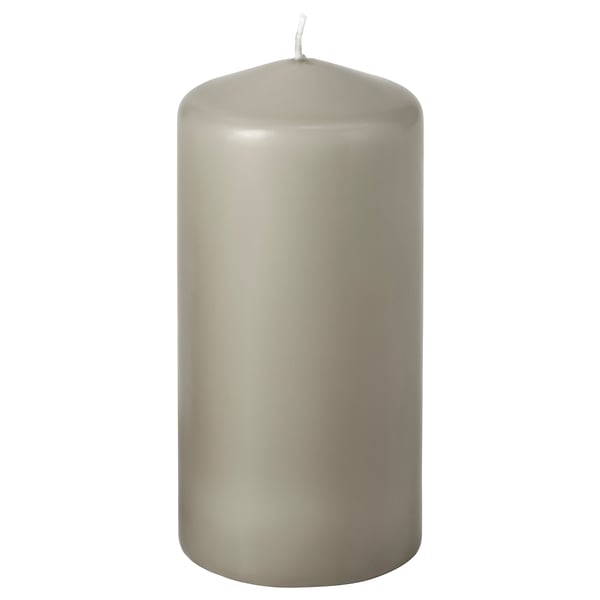 DAGLIGEN Unscented pillar candle, grey-beige, 14 cm 40 hr