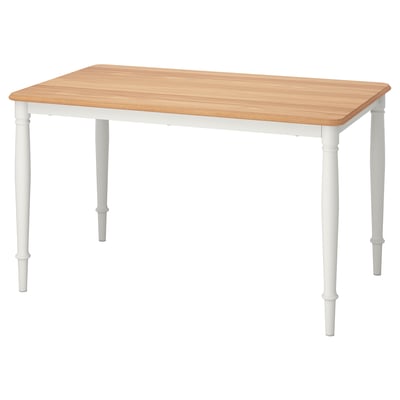 A DANDERYD rectangular dining table. It a light wood top and white metal legs. The design is simple and sturdy, perfect for a modern dining area.