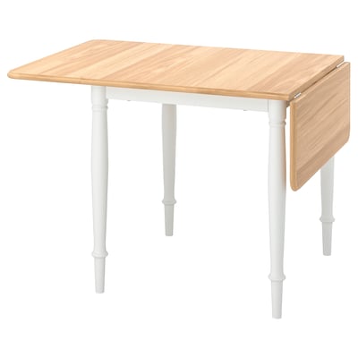 DANDERYD drop-leaf table, light wood, white legs, rectangular, traditional design.