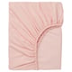 Light pink DVALA fitted sheet, soft cotton, rounded corners, ruched elastic edges.