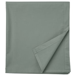 Grey-green DVALA flat sheet, folded, plain rectangular with hemmed edges.