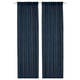 Two dark blue DYTÅG linen curtains with pleated design, hanging straight and evenly.