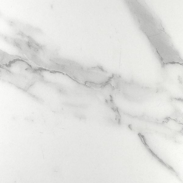 Sleek, white EKBACKEN countertop with subtle, natural veining, smooth and polished.