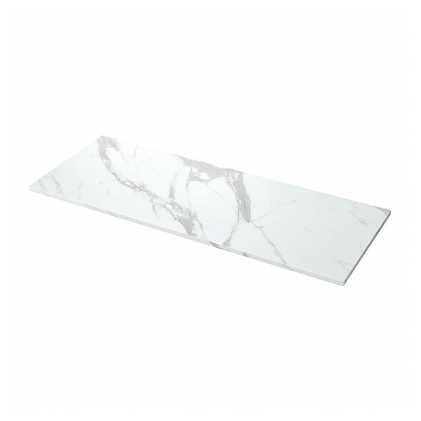 EKBACKEN white marble-look laminate countertop, slim rectangle, smooth edges.