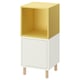 EKET yellow-white storage unit, cube top, cabinet base, wooden legs.