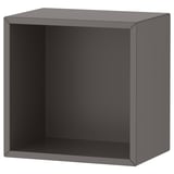 An EKET cube shelf, grey, square-shaped, with clean lines and a modern design, ready for wall or floor placement.