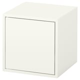 A white EKET cube storage unit with a single door. The shape is square, and the design is minimalistic and modern.