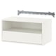 White EKET wall-mounted organiser; metal rail, flat top, open shelf; particleboard, steel.