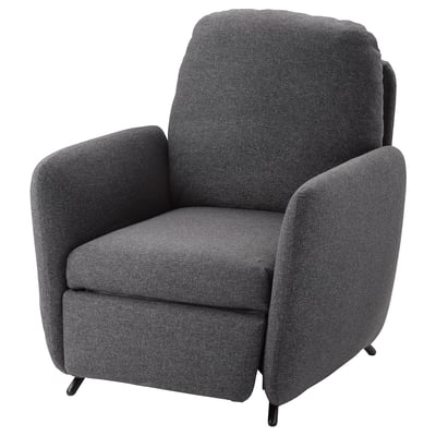 EKOLSUND grey recliner chair, rounded shape, upholstered fabric, 3-position adjustable.