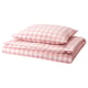 EKTANDVINGE bedding: light pink & white gingham check, organic cotton, folded square shape.
