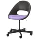 A modern black ELDBERGET office chair with a purple seat cushion, featuring a sleek, curved design and robust casters.