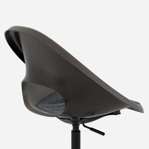 Modern black office chair, sleek curved design, sturdy metal base, padded seat for comfort.