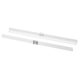 White ELVARLI brackets made of aluminium, designed for customizable storage solutions. They are elongated and feature a sleek, minimalist design.