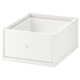 Ikea ELVARLI white storage drawer, square shaped, minimalist design, made of acrylic paint on fibreboard.