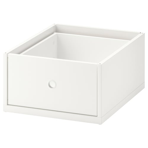 Ikea ELVARLI white storage drawer, square shaped, minimalist design, made of acrylic paint on fibreboard.