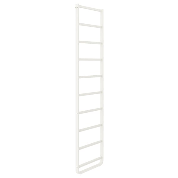 An ELVARLI white metal ladder. Its slim, vertically oriented, and designed for storage or hanging items, with a minimalist and modern design.