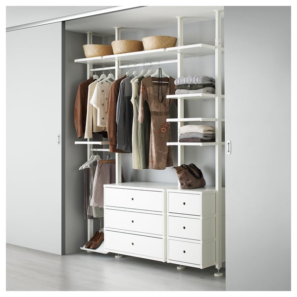 ELVARLI white storage with clothes and drawers.