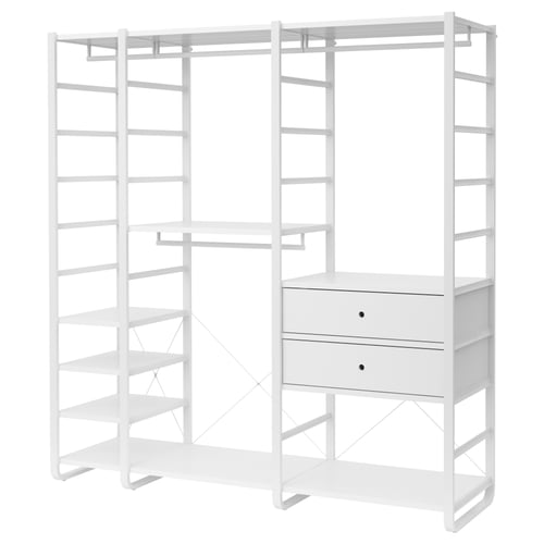 A white ELVARLI modular storage unit with shelves and drawers.
