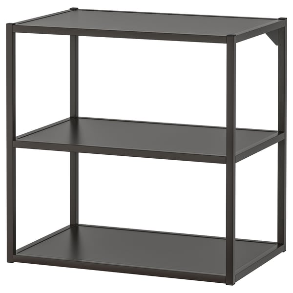 ENHET black metal bathroom shelf, 3-tier, sleek & modern design for towel & cream storage.