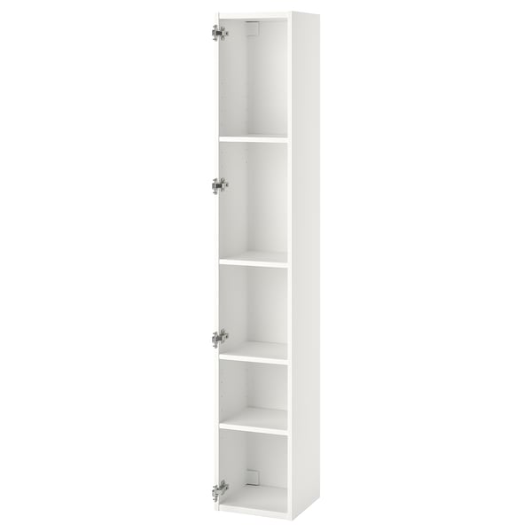 White ENHET tall storage cabinet, four shelves, sleek modern design.
