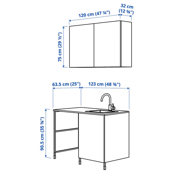 Illustration with measurements for the product: ENHET.