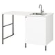 A white ENHET kitchen unit with a stainless steel sink and tap, black metal legs, and a black metal frame.