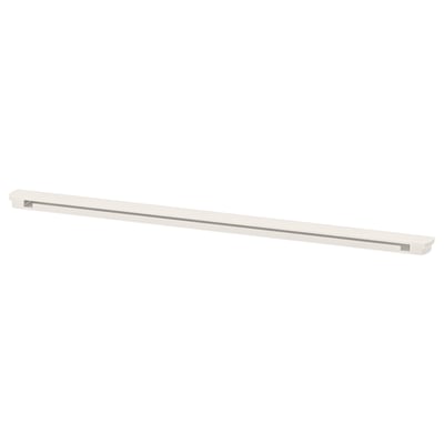 An ENHET storage rail, white, made of powder-coated steel, ideal for organising kitchen and bathroom items under open shelves.