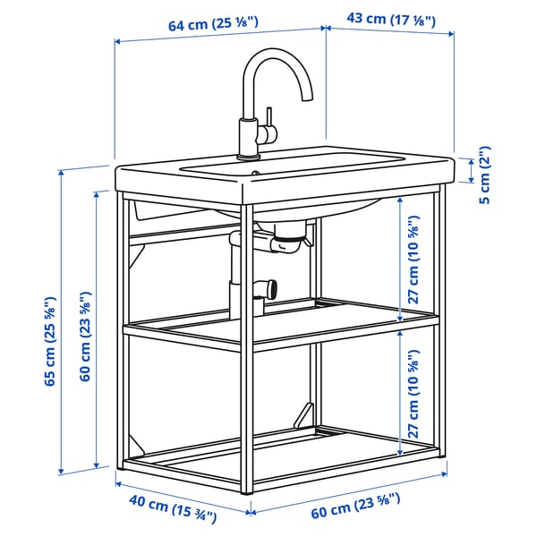 ENHET / TVÄLLEN Open wash-stand with 2 shelves, white, 64x43x65 cm