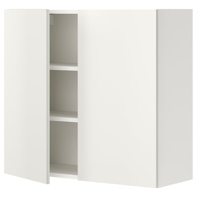 White ENHET wall cabinet with 2 open shelves, modern design, plastic-covered particleboard.