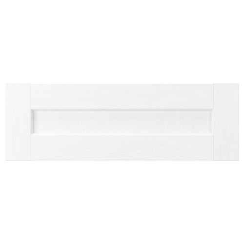 White ENKÖPING desk, rectangular, wooden framed, two shelves.